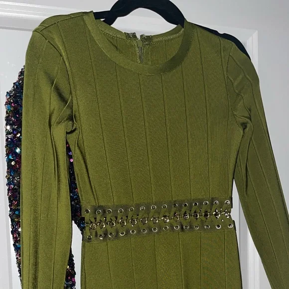 slim fit dress slacks Green Long Sleeve Sparkly Party Bandage Dresses – Mislish main image 0
